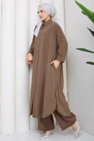 Hijab clothing BROWN COTTON SHIRT COLLAR PANTSUIT T 5601