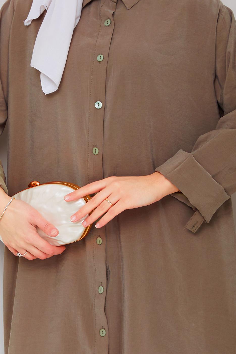 Hijab clothing BROWN COTTON SHIRT COLLAR PANTSUIT T 5601