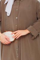 Hijab clothing BROWN COTTON SHIRT COLLAR PANTSUIT T 5601