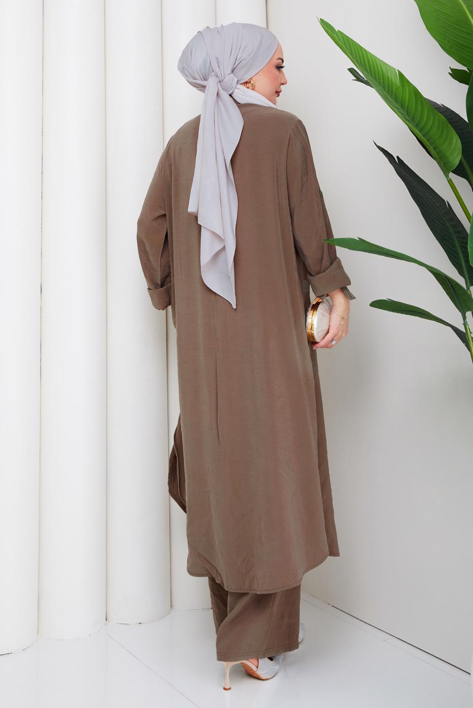 Hijab clothing BROWN COTTON SHIRT COLLAR PANTSUIT T 5601