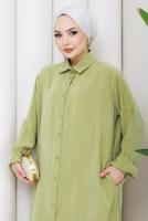 Hijab clothing GREEN COTTON SHIRT COLLAR PANTSUIT T 5601