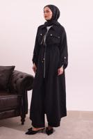 Tesettür giyim SİYAH FULAR DETAYLI MODAL TAKIM T 5817