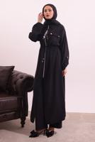 Tesettür giyim SİYAH FULAR DETAYLI MODAL TAKIM T 5817