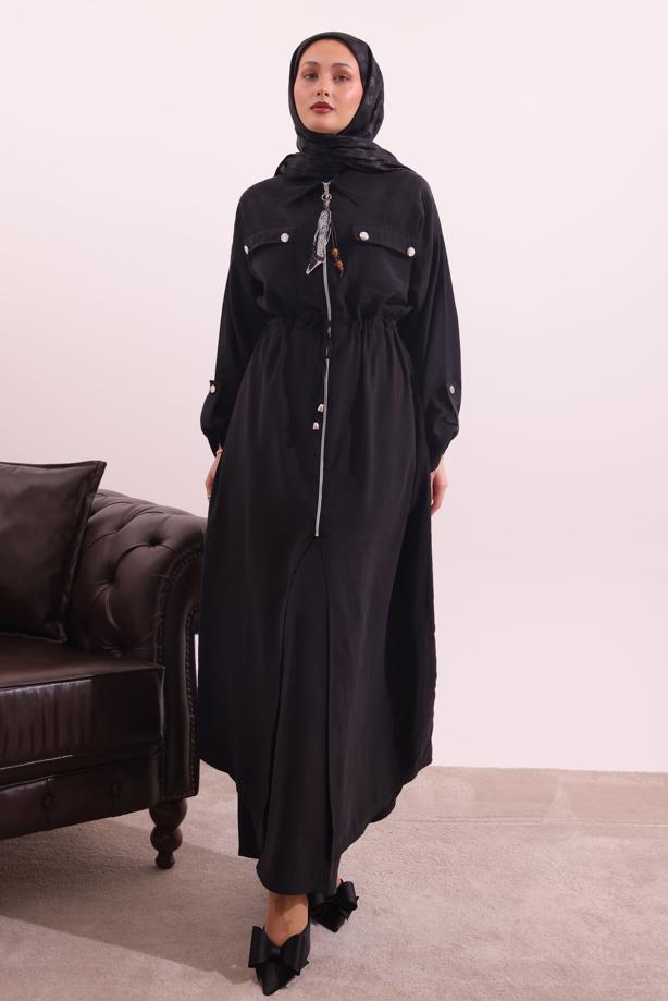 Tesettür giyim SİYAH FULAR DETAYLI MODAL TAKIM T 5817 - TRENDTESETTÜR