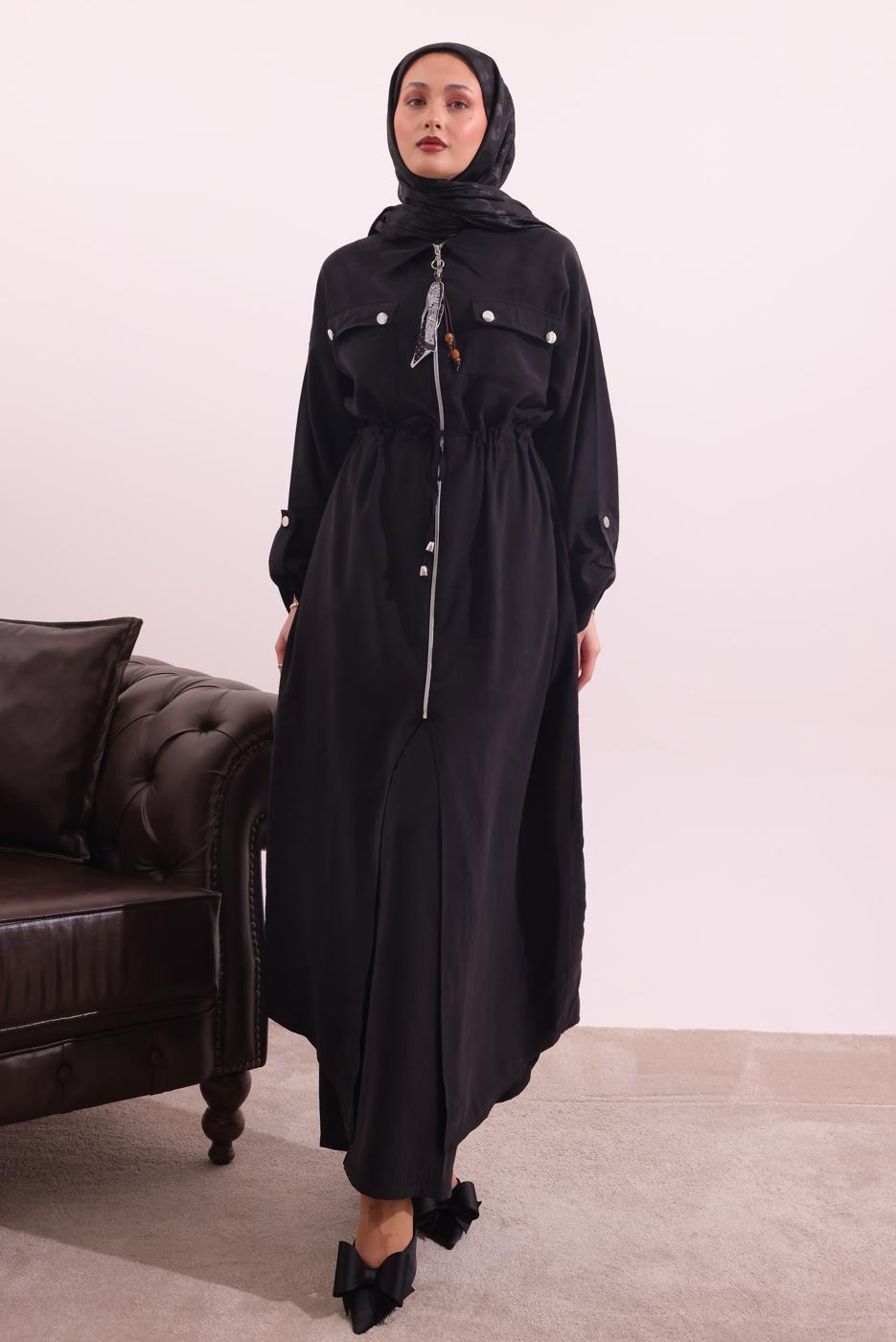 Tesettür giyim SİYAH FULAR DETAYLI MODAL TAKIM T 5817