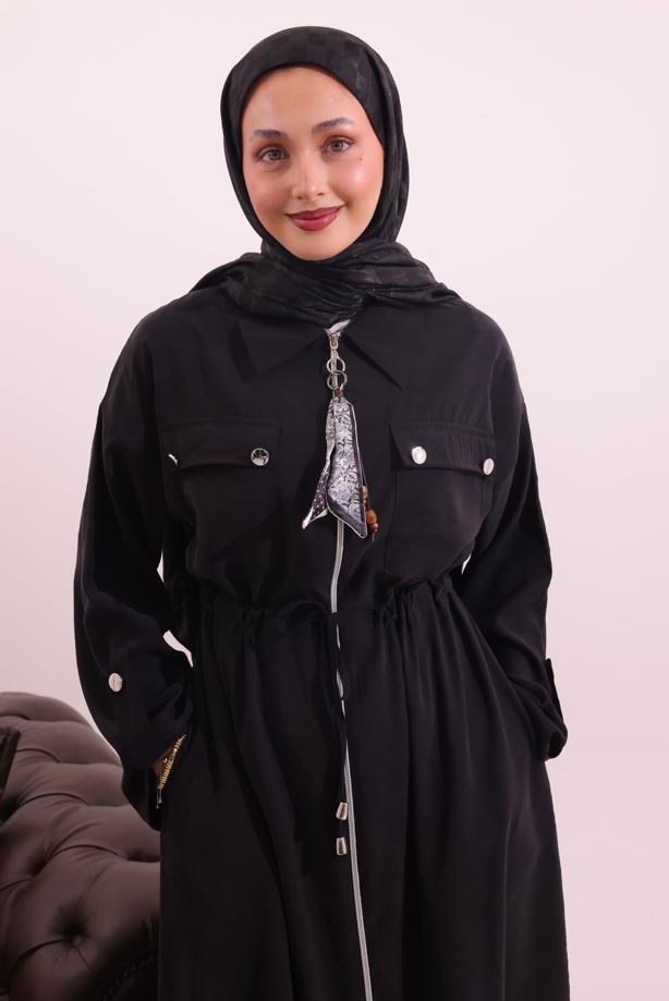 Tesettür giyim SİYAH FULAR DETAYLI MODAL TAKIM T 5817 - TRENDTESETTÜR
