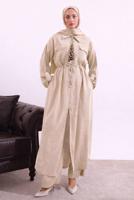Tesettür giyim BEJ FULAR DETAYLI MODAL TAKIM T 5817