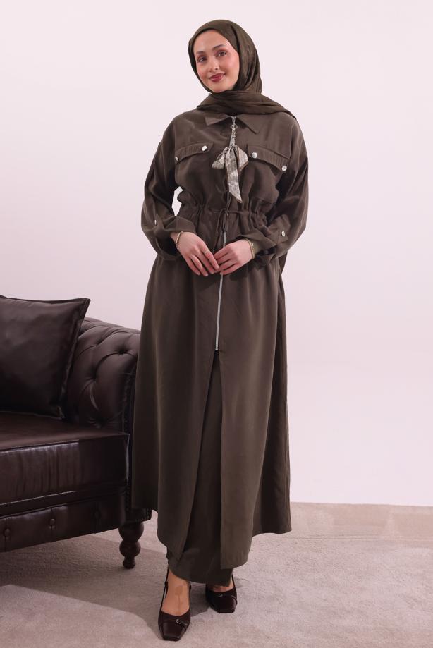 Tesettür giyim KAHVE FULAR DETAYLI MODAL TAKIM T 5817 - TRENDTESETTÜR
