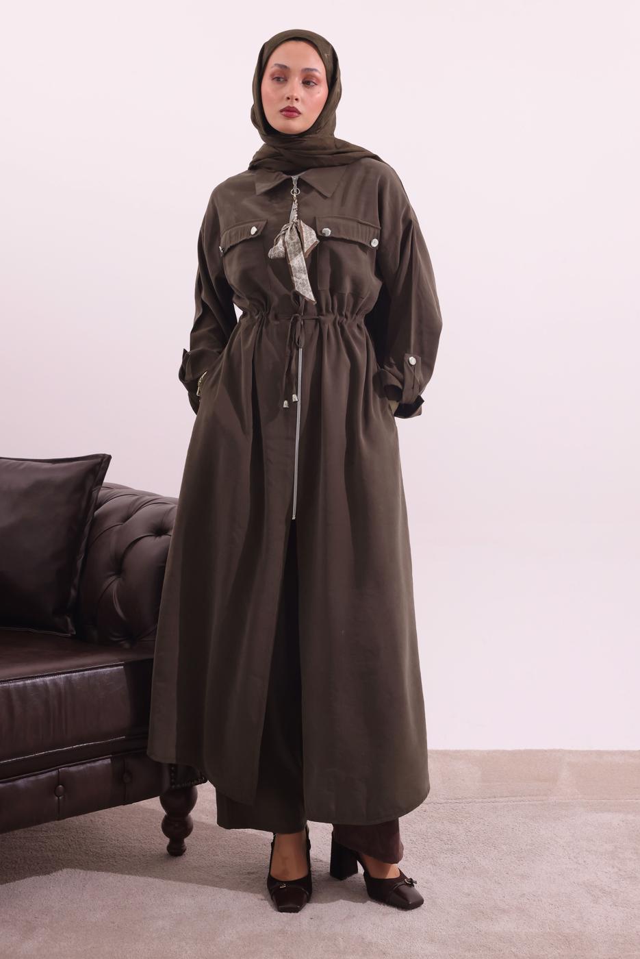 Tesettür giyim KAHVE FULAR DETAYLI MODAL TAKIM T 5817