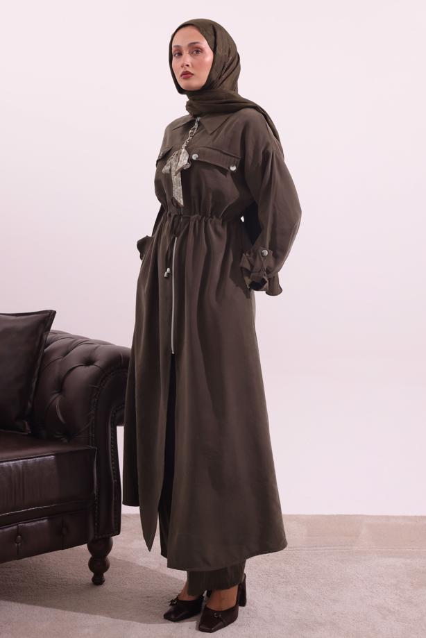 Tesettür giyim KAHVE FULAR DETAYLI MODAL TAKIM T 5817 - TRENDTESETTÜR