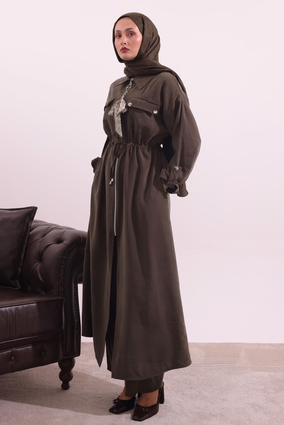 Tesettür giyim KAHVE FULAR DETAYLI MODAL TAKIM T 5817