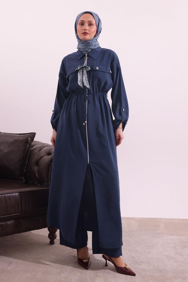 Tesettür giyim LACİVERT FULAR DETAYLI MODAL TAKIM T 5817 - TRENDTESETTÜR