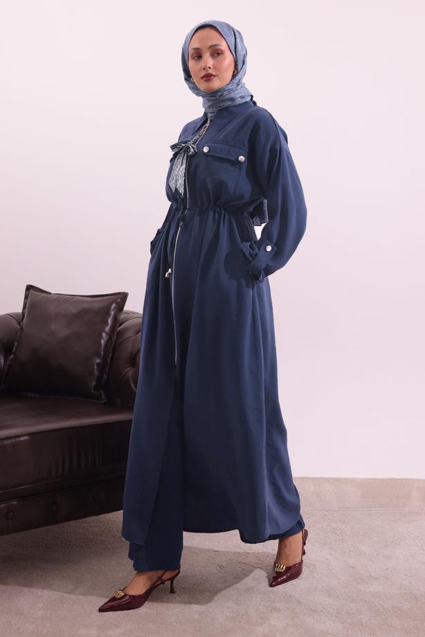 Tesettür giyim LACİVERT FULAR DETAYLI MODAL TAKIM T 5817 - TRENDTESETTÜR