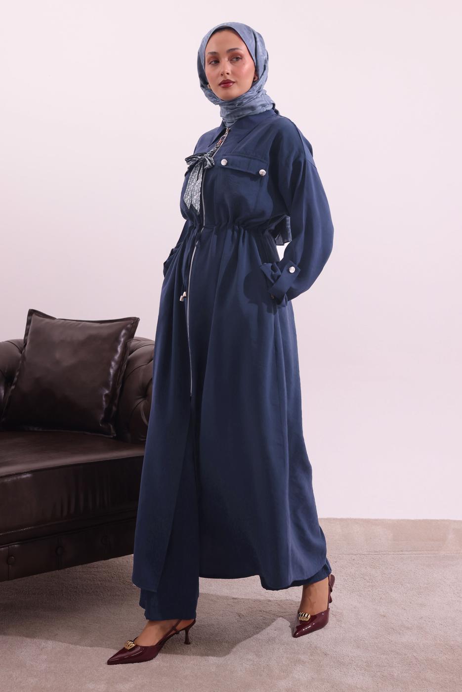 Tesettür giyim LACİVERT FULAR DETAYLI MODAL TAKIM T 5817
