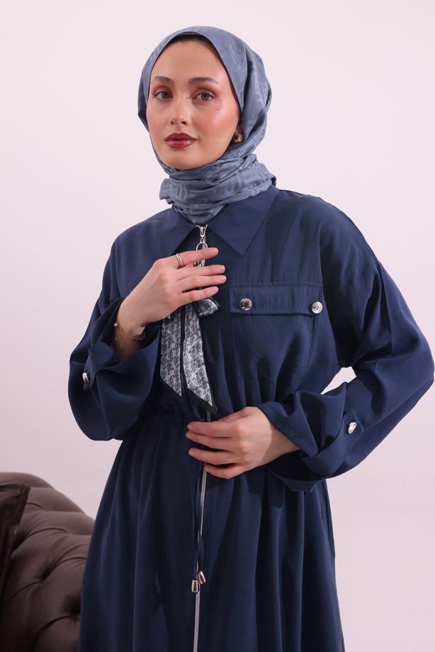 Tesettür giyim LACİVERT FULAR DETAYLI MODAL TAKIM T 5817 - TRENDTESETTÜR