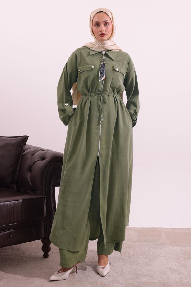 Tesettür giyim YEŞİL FULAR DETAYLI MODAL TAKIM T 5817 - TRENDTESETTÜR