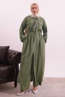 Tesettür giyim YEŞİL FULAR DETAYLI MODAL TAKIM T 5817