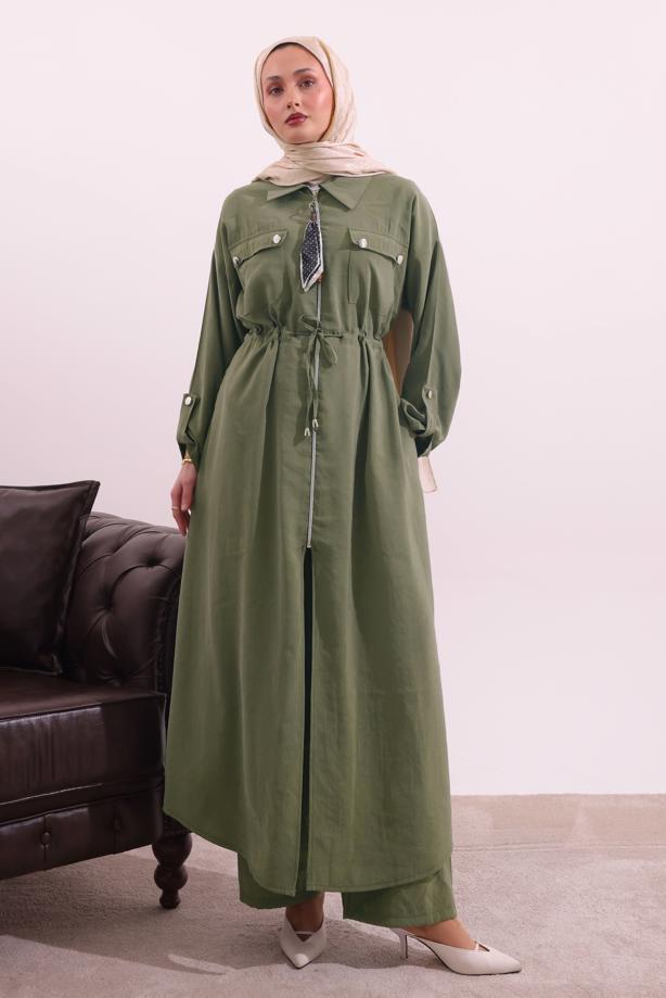 Tesettür giyim YEŞİL FULAR DETAYLI MODAL TAKIM T 5817 - TRENDTESETTÜR