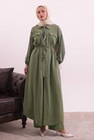 Tesettür giyim YEŞİL FULAR DETAYLI MODAL TAKIM T 5817