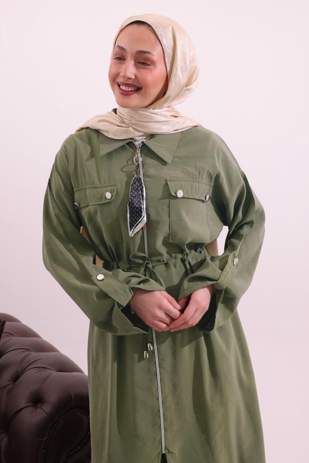 Tesettür giyim YEŞİL FULAR DETAYLI MODAL TAKIM T 5817 - TRENDTESETTÜR