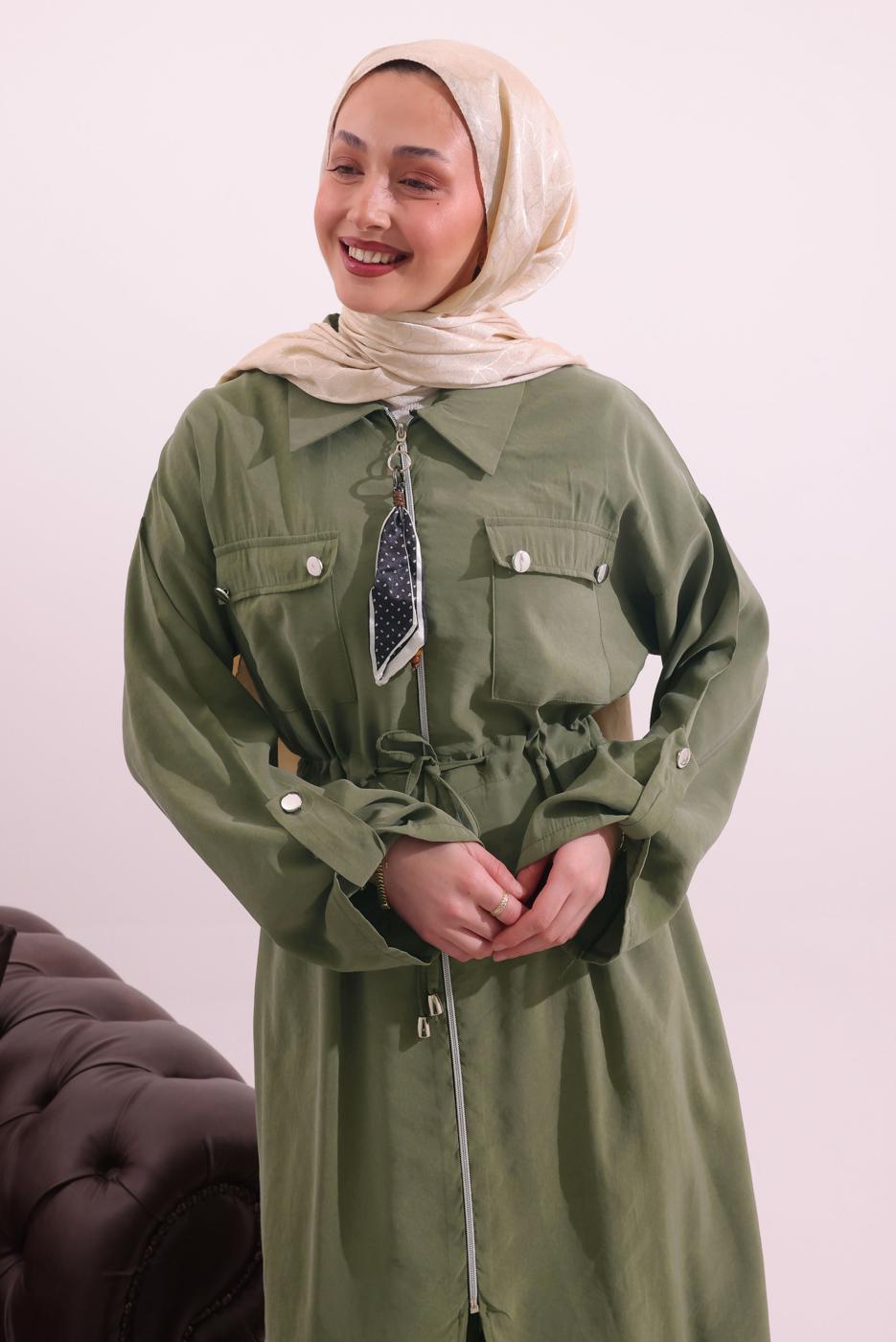 Tesettür giyim YEŞİL FULAR DETAYLI MODAL TAKIM T 5817