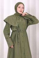 Hijab clothing KHAKI BELTED PETER PAN COLLAR PANTSUIT T 6308