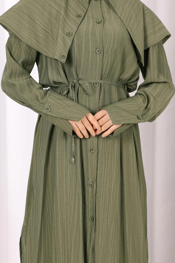 Hijab clothing KHAKI BELTED PETER PAN COLLAR PANTSUIT T 6308 - TRENDTESETTÜR