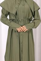 Hijab clothing KHAKI BELTED PETER PAN COLLAR PANTSUIT T 6308