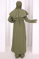 Hijab clothing KHAKI BELTED PETER PAN COLLAR PANTSUIT T 6308