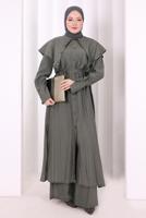 Hijab clothing GREY BELTED PETER PAN COLLAR PANTSUIT T 6308