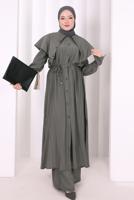 Hijab clothing GREY BELTED PETER PAN COLLAR PANTSUIT T 6308
