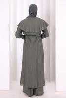 Hijab clothing GREY BELTED PETER PAN COLLAR PANTSUIT T 6308