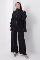 Tesettür giyim SİYAH KUŞAKLI MODAL TAKIM T 6917