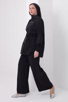 Tesettür giyim SİYAH KUŞAKLI MODAL TAKIM T 6917