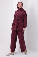 Tesettür giyim BORDO KUŞAKLI MODAL TAKIM T 6917