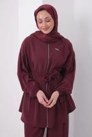 Tesettür giyim BORDO KUŞAKLI MODAL TAKIM T 6917