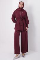 Tesettür giyim BORDO KUŞAKLI MODAL TAKIM T 6917