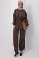 Tesettür giyim KAHVE KUŞAKLI MODAL TAKIM T 6917