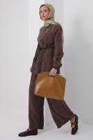 Tesettür giyim KAHVE KUŞAKLI MODAL TAKIM T 6917