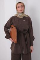 Tesettür giyim KAHVE KUŞAKLI MODAL TAKIM T 6917