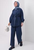Tesettür giyim LACİVERT KUŞAKLI MODAL TAKIM T 6917