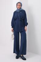 Tesettür giyim LACİVERT KUŞAKLI MODAL TAKIM T 6917