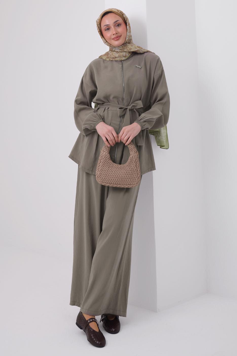 Tesettür giyim VİZON KUŞAKLI MODAL TAKIM T 6917