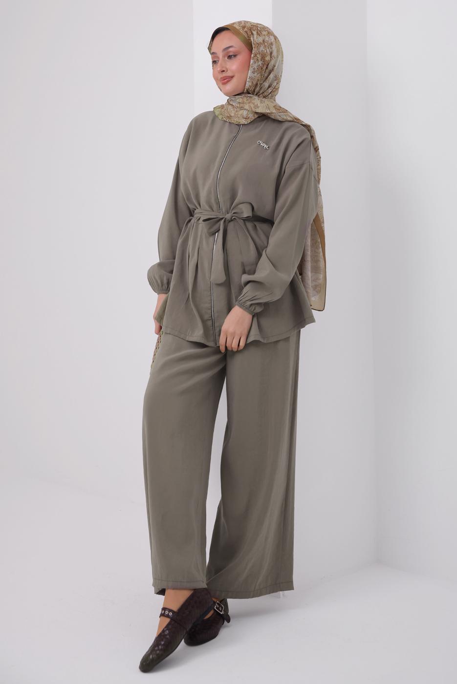 Tesettür giyim VİZON KUŞAKLI MODAL TAKIM T 6917