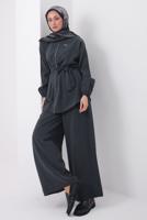 Tesettür giyim GRİ KUŞAKLI MODAL TAKIM T 6917