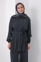 Tesettür giyim GRİ KUŞAKLI MODAL TAKIM T 6917