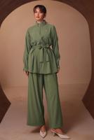 Tesettür giyim YEŞİL KUŞAKLI MODAL TAKIM T 6917