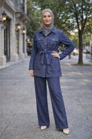 Tesettür giyim LACİVERT KUŞAKLI PANTOLONLU TAKIM T 6926