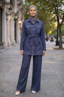 Tesettür giyim LACİVERT KUŞAKLI PANTOLONLU TAKIM T 6926