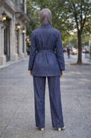 Tesettür giyim LACİVERT KUŞAKLI PANTOLONLU TAKIM T 6926